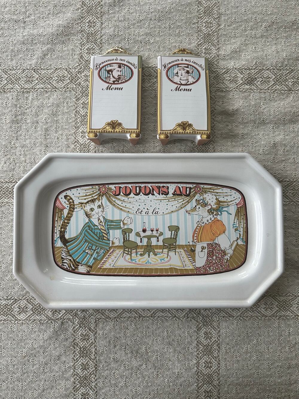 Estello 2 JOUONS AU Cat Cheese Serving tray France Vintage/